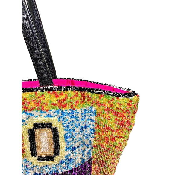 Christiana Beaded Multicolor Abstract Geometric Tote Purse - Picture 14 of 16